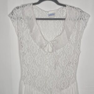Vintage Quiet Moments Women's L White Lace Nylon Tie Front Nightgown Lingerie